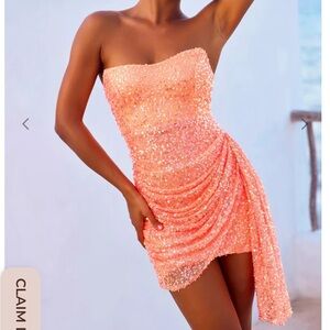 Orange Asymmetrical Sequin One Shoulder Dress